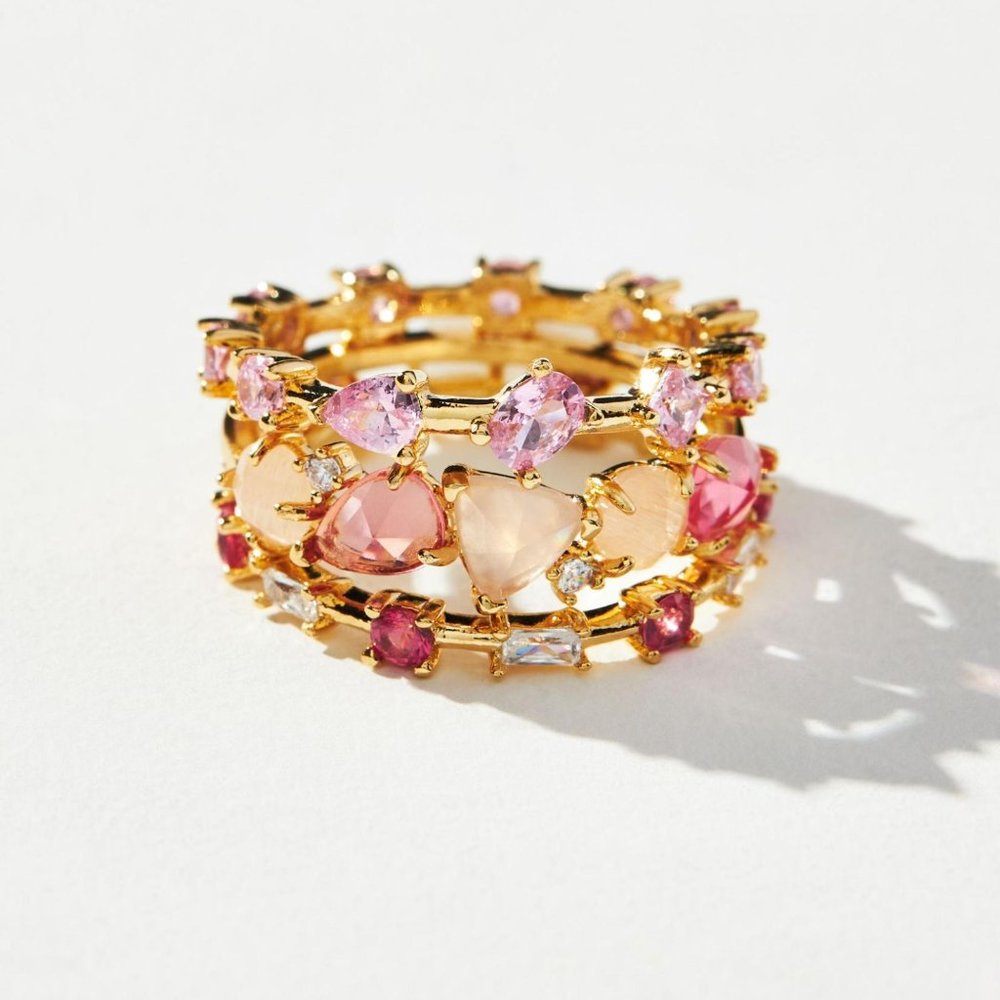 Anthropologie JULY Stacked Birthstone Ring Set - Size 7